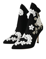 Dolce & Gabbana Black White Embroidery Slip On Boots Shoes - Boots