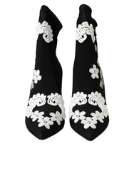 Dolce & Gabbana Black White Embroidery Slip On Boots Shoes - Boots