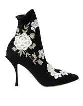 Dolce & Gabbana Black White Embroidery Slip On Boots Shoes - Boots