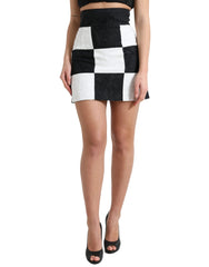 Dolce & Gabbana Black White Floral Brocade High Waist Skirt - Skirts