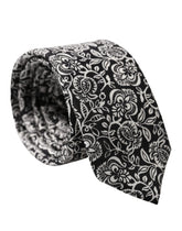 Dolce & Gabbana Black White Floral Fantasy Silk Adjustable Necktie Tie