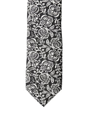 Dolce & Gabbana Black White Floral Fantasy Silk Adjustable Necktie Tie