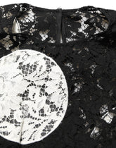 Top/Blusa a Maniche Corte in Pizzo Floreale Nero e Bianco Dolce & Gabbana