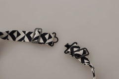 Dolce & Gabbana Black White Geometric 100% Silk Adjustable Accessory Tie - Neckties