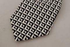 Dolce & Gabbana Black White Geometric 100% Silk Adjustable Accessory Tie - Neckties