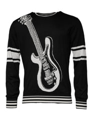 Dolce & Gabbana Black White Guitar Silk Crew Neck Sweater - IT48 | M - Sweaters
