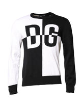 Dolce & Gabbana Black White Knit Logo Print Pullover Sweater - IT48 | M - Sweaters