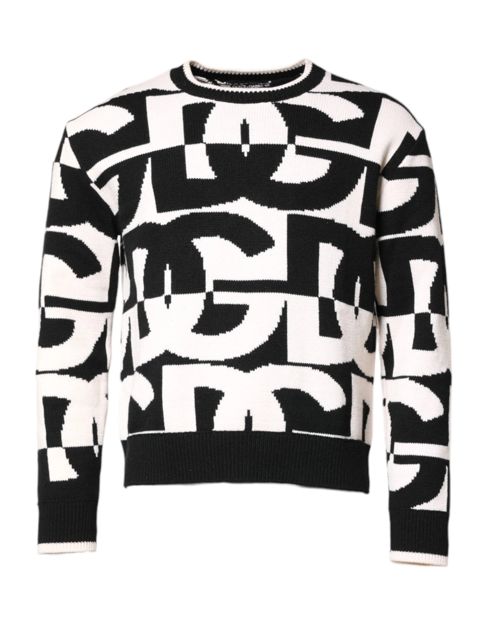 Dolce & Gabbana Black White Knit Logo Print Pullover Sweater - IT48 | M - Sweaters