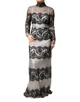 Dolce & Gabbana Black White Lace Silk Blend MaxiSheath Dress - IT38 | XS