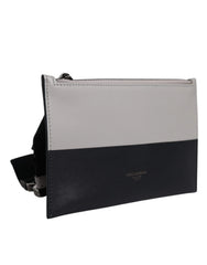 Dolce & Gabbana Black White Leather Logo Embossed Crossbody Bag