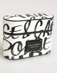 Dolce & Gabbana Black White Leather Monogram Print Logo Holder Airpods Case - Headphone Carrying Cases