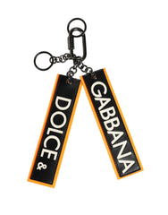Dolce & Gabbana Black White Leather Nylon Logo Ring Keyring Keychain