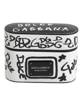 Dolce & Gabbana Black White Leather Scribble Embossed Logo Airpods Case - Headphone Carrying Cases