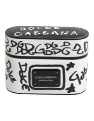 Dolce & Gabbana Black White Leather Scribble Embossed Logo Airpods Case - Headphone Carrying Cases