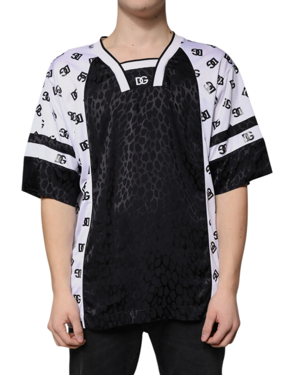Dolce & Gabbana Black White Logo Men Short Sleeves T-shirt - IT52 | XL - T-Shirts