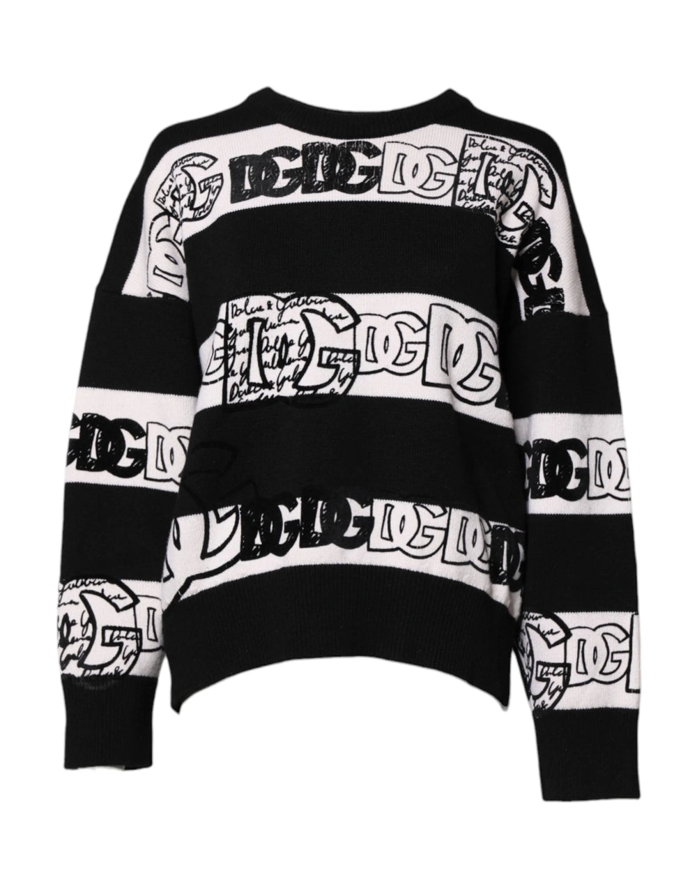 Dolce & Gabbana Black White Logo Print Wool Pullover Sweater - IT40|S - Sweaters