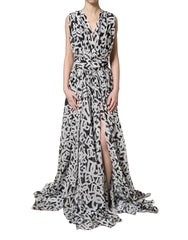 Dolce & Gabbana Black White Logo Sleeveless Floor Length Maxi Dress - IT40|S