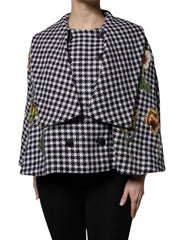 Dolce & Gabbana Black White Monochrome Patterned Floral Cape Jacket - Capes