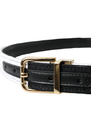 Dolce & Gabbana Black White Patchwork Gold Metal Buckle Belt - Belts