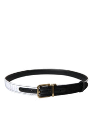 Dolce & Gabbana Black White Patchwork Gold Metal Buckle Belt - Belts