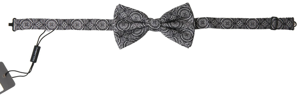 Dolce & Gabbana Black White Pattern Adjustable Neck Papillon Bow Tie - Neckties