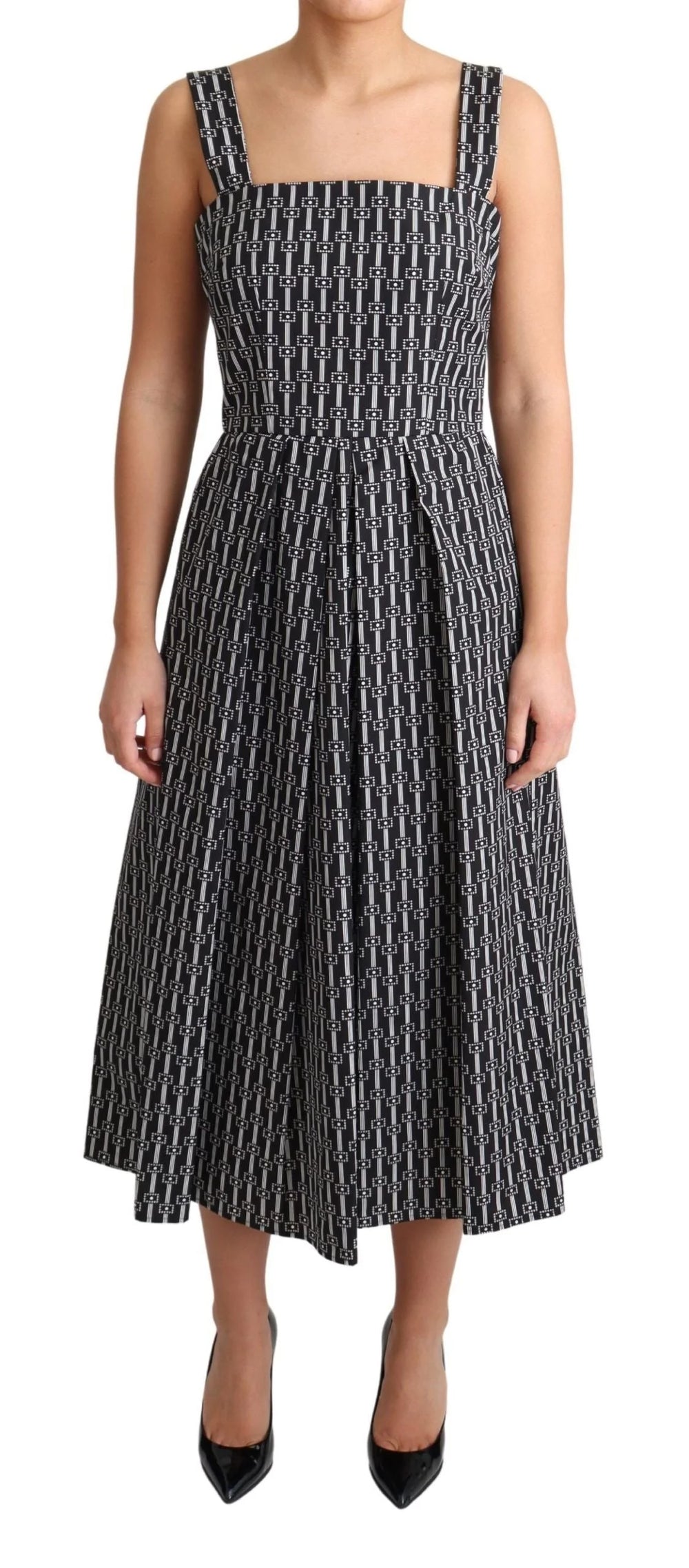 Dolce & Gabbana Black White Pattern Cotton A-Line Dress - IT44|L - Dresses