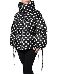 Dolce & Gabbana Black White Polka Dot Full Zip Puffer Jacket - Puffer Jackets