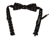 Dolce & Gabbana Black White Polka Dot Silk Adjustable Neck Papillon Bow Tie - Neckties