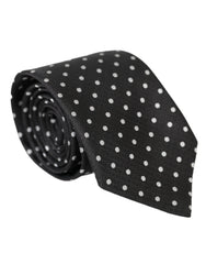Dolce & Gabbana Black White Polka Dots 100% Silk Necktie Face Mask - Neckties