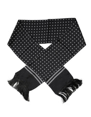 Dolce & Gabbana Black White Polka Dotted Silk Skinny Fringes Scarf - Scarves & Shawls