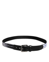 Dolce & Gabbana Black White Printed Metal Logo Buckle Belt - Belts