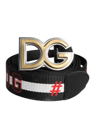 Dolce & Gabbana Black White Printed Metal Logo Buckle Belt - Belts