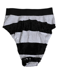 Dolce & Gabbana Black White Sequin High Waist Panty Underwear - IT2 | S - Briefs