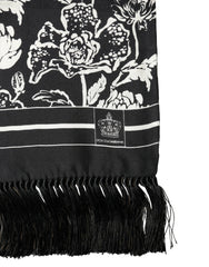 Dolce & Gabbana Black White Silk Floral Print Fringe 136cm X 15.5cm Scarf