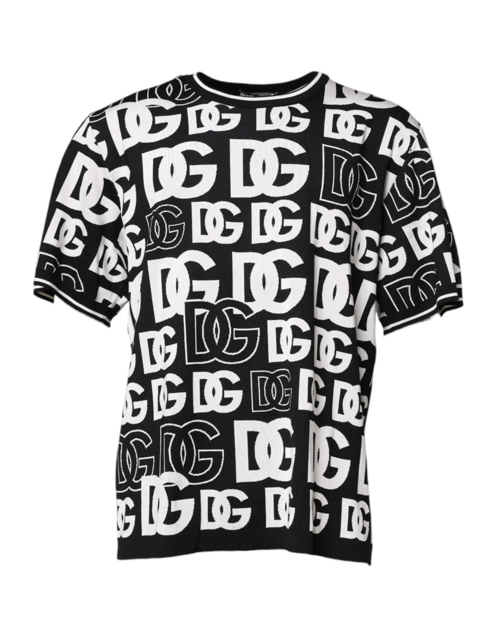 Dolce & Gabbana Black White Silk Knit DG Print T-shirt - IT48 | M - T-Shirts