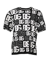 Dolce & Gabbana Black White Silk Knit DG Print T-shirt - IT48 | M - T-Shirts