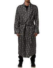 Dolce & Gabbana Black White Silk Men Wrap Robe Coat Jacket - IT48 | M