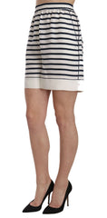 Dolce & Gabbana Black & White Stripe Garterized Silk Shorts - Skirts