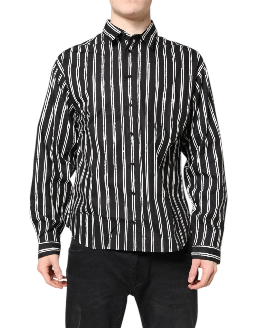 Dolce & Gabbana Black White Striped Cotton Dress Shirt - IT41 | L - Shirts