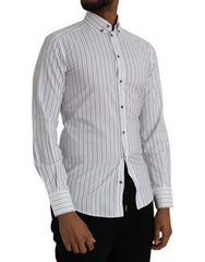 Dolce & Gabbana Black White Striped Formal Dress GOLD Shirt - IT38 | XS - Shirts