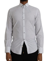 Dolce & Gabbana Black White Striped Formal Dress GOLD Shirt - IT38 | XS - Shirts
