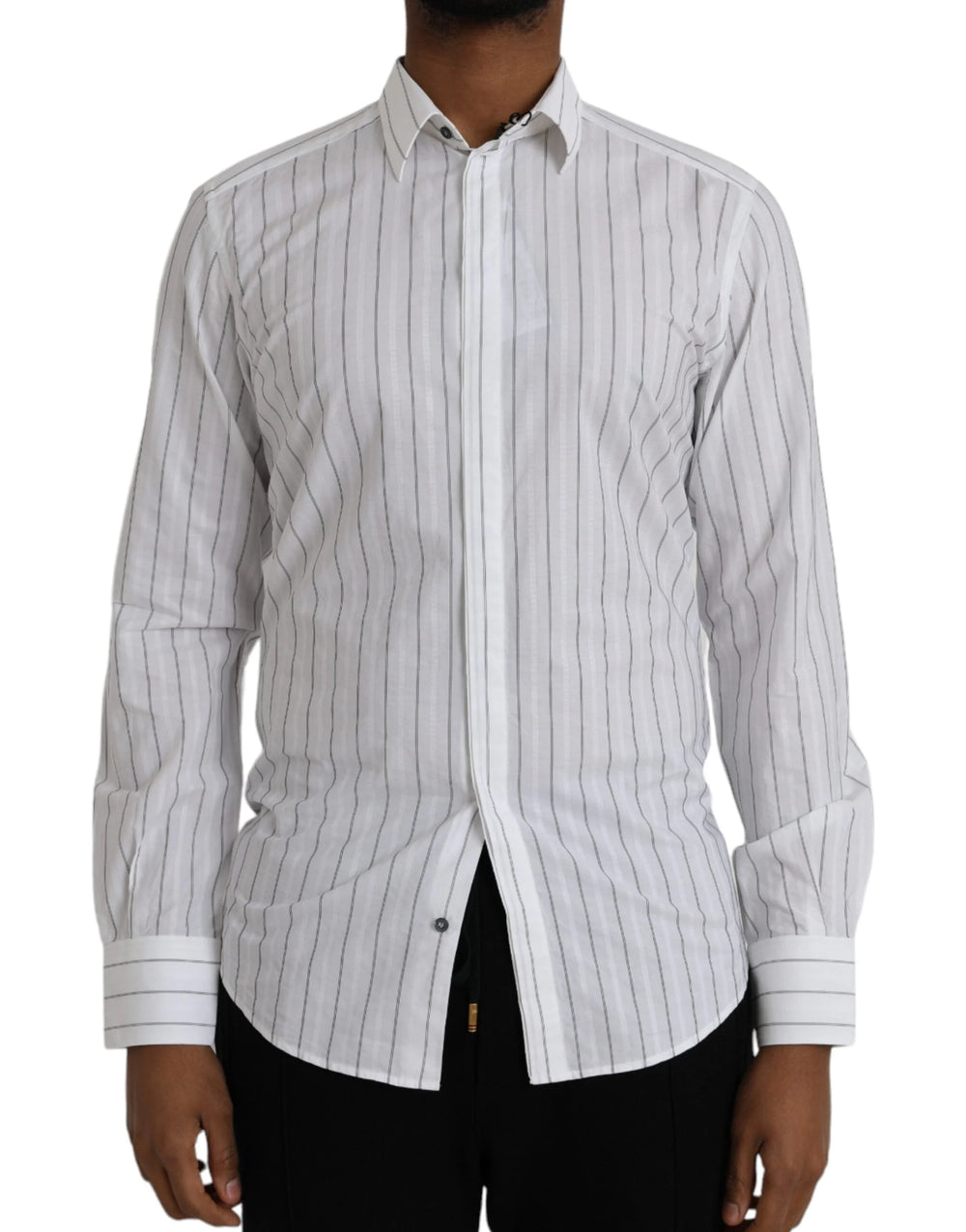 Dolce & Gabbana Black White Striped Formal Dress GOLD Shirt - IT39 | S - Shirts