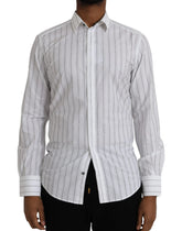Dolce & Gabbana Black White Striped Formal Dress GOLD Shirt - IT39 | S - Shirts