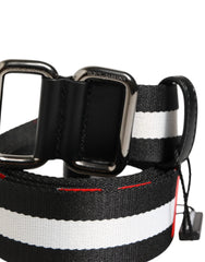 Dolce & Gabbana Black White Striped Logo Metal Buckle Belt - 105 cm / 42 Inches - Belts