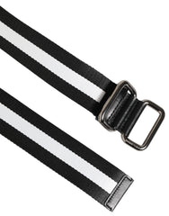 Dolce & Gabbana Black White Striped Logo Metal Buckle Belt - Belts