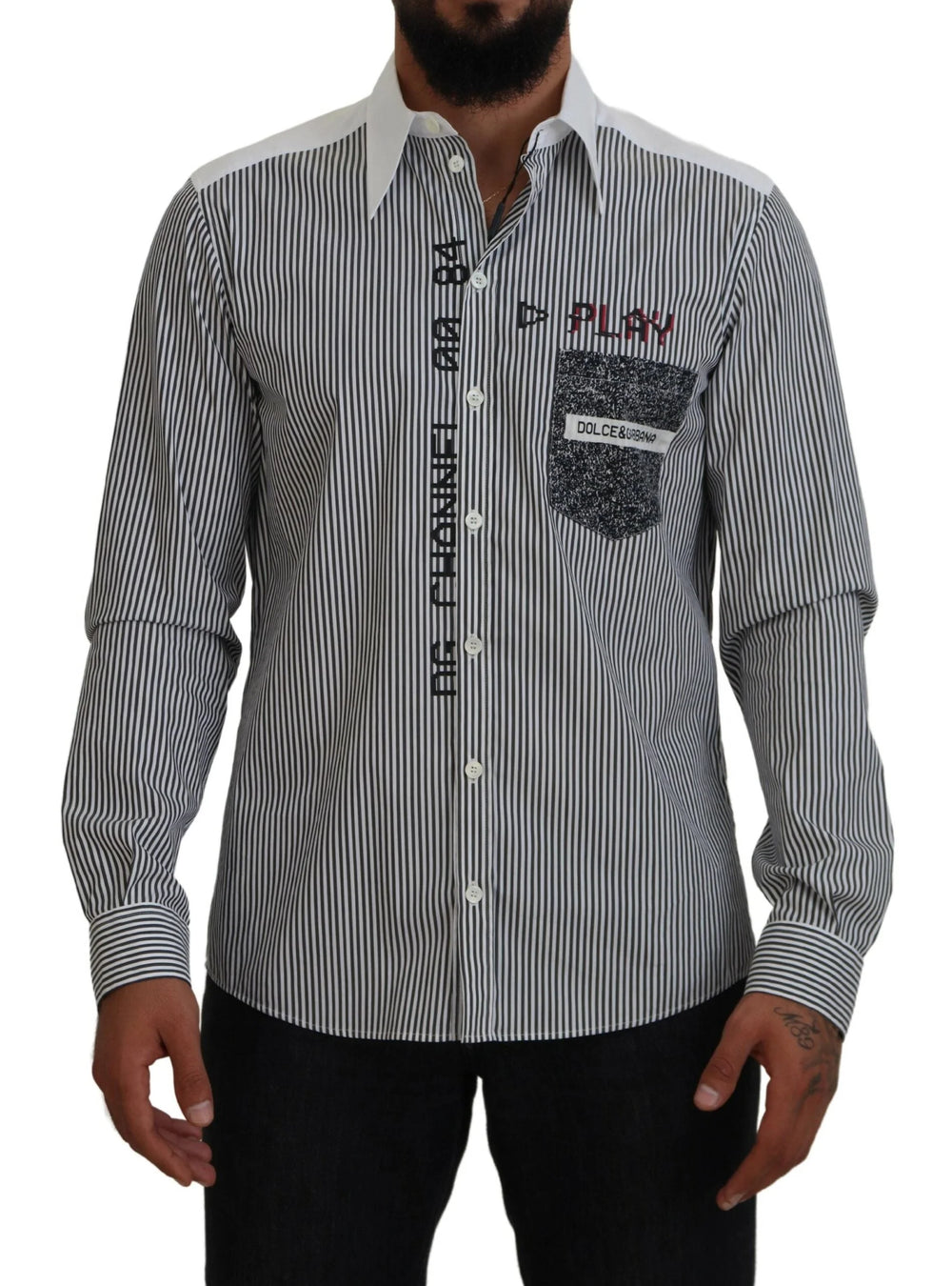 Dolce & Gabbana Black White Striped Printed Casual Cotton Shirt - IT41 | L - Shirts