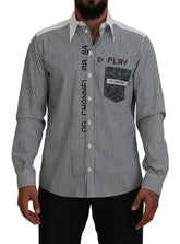 Dolce & Gabbana Black White Striped Printed Casual Cotton Shirt - IT41 | L - Shirts