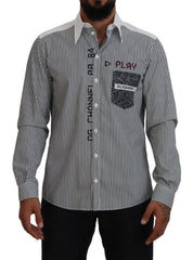 Dolce & Gabbana Black White Striped Printed Casual Cotton Shirt - IT41 | L - Shirts