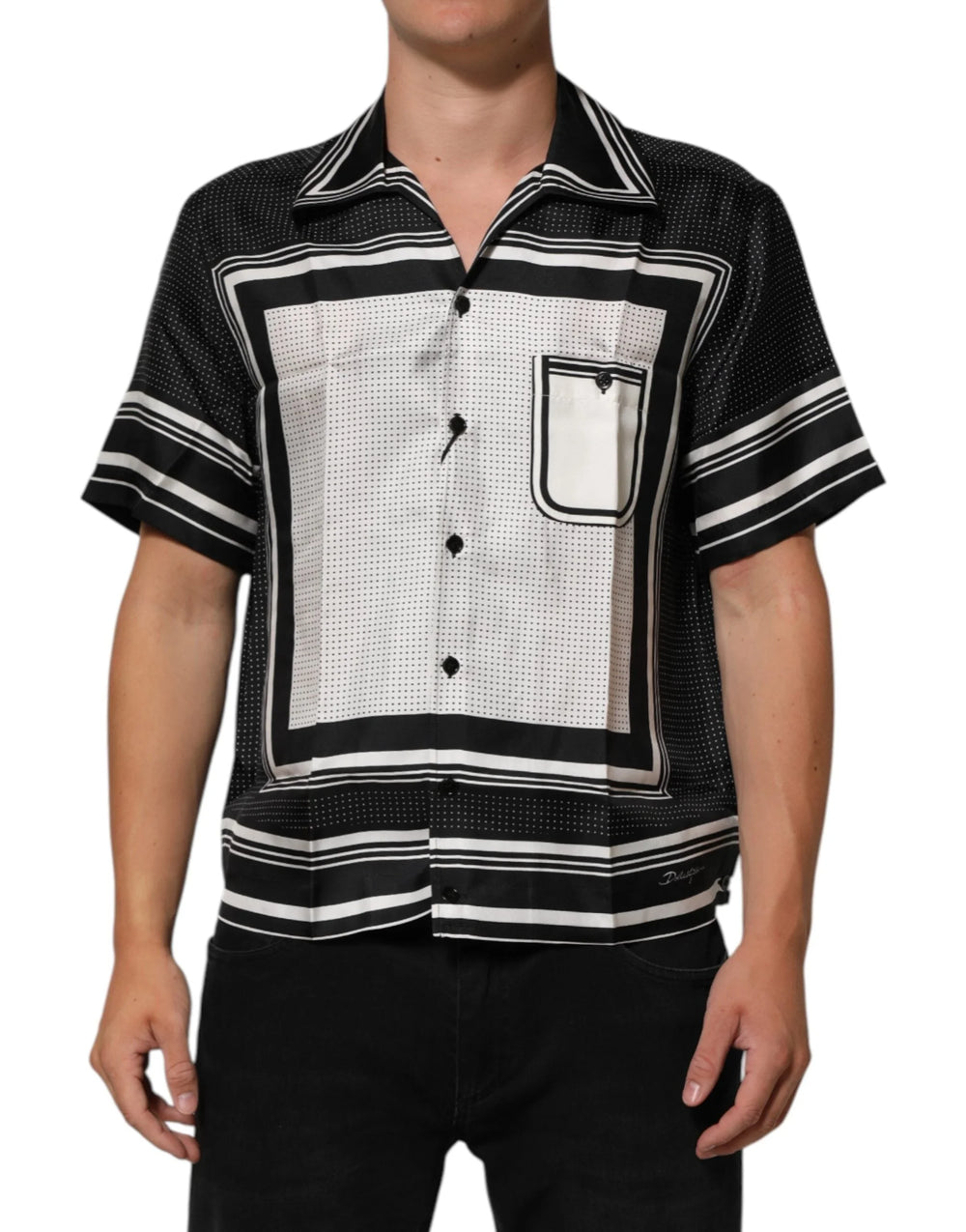 Dolce & Gabbana Black White StripeDot Print Casual Polo Shirt - IT38 | XS - Polos