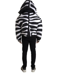 Dolce & Gabbana Black White Stripes Hooded Puffer Jacket - IT52 | XL - Puffer Jackets